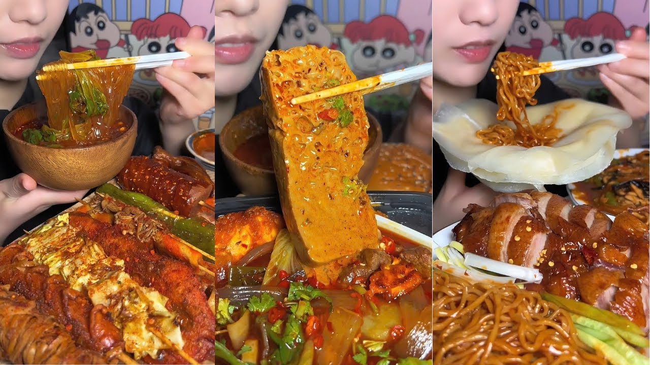 Malatang Hotpot, Chinese Roast Duck Rolls & Saucy Noodles Mukbang ASMR