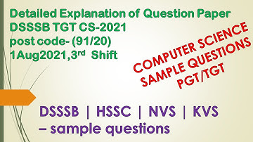 DSSSB | TGT/ PGT | Computer Science | Previous Year Questions Solution | Aug 2021 | 3 Shift | PART-1