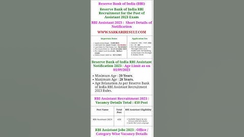 #Rbi assistant notification out..2023