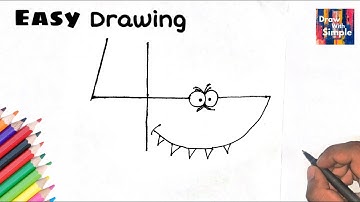 How to draw a Shark from using number 4 | easy step by step for beginners | drawing tutorial 2021