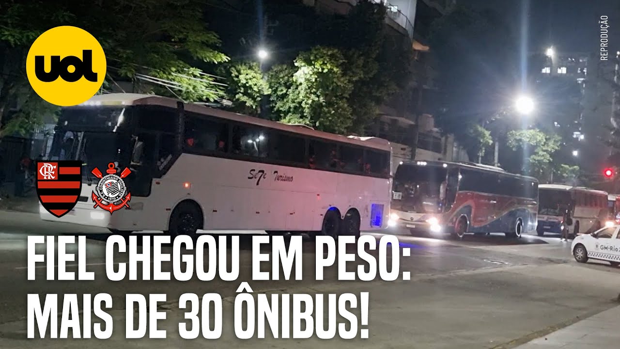 TORCIDA DO CORINTHIANS CHEGA COM MAIS DE 30 ÔNIBUS AO MARACANÃ PARA JOGO CONTRA O FLAMENGO