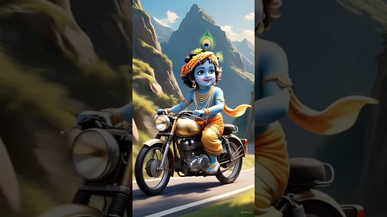 "Little Krishna Takes the Wheel: Adorable Adventures on Two Wheels! 🏍️✨" || 