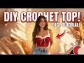 Crochet Crop Top Tutorial | Easy Red & White Bow Summer Top Step-by-Step for Beginners