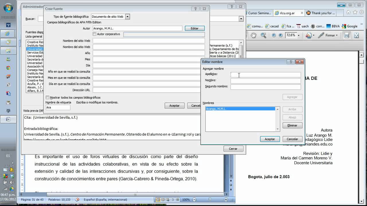 como insertar referencias bibliograficas en word 2003