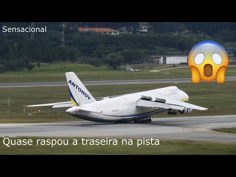 QUASE RASPOU NO CHÃO - ANTONOV 124 FAZ POUSO ESPETACULAR EM GUARULHOS SÃO PAULO