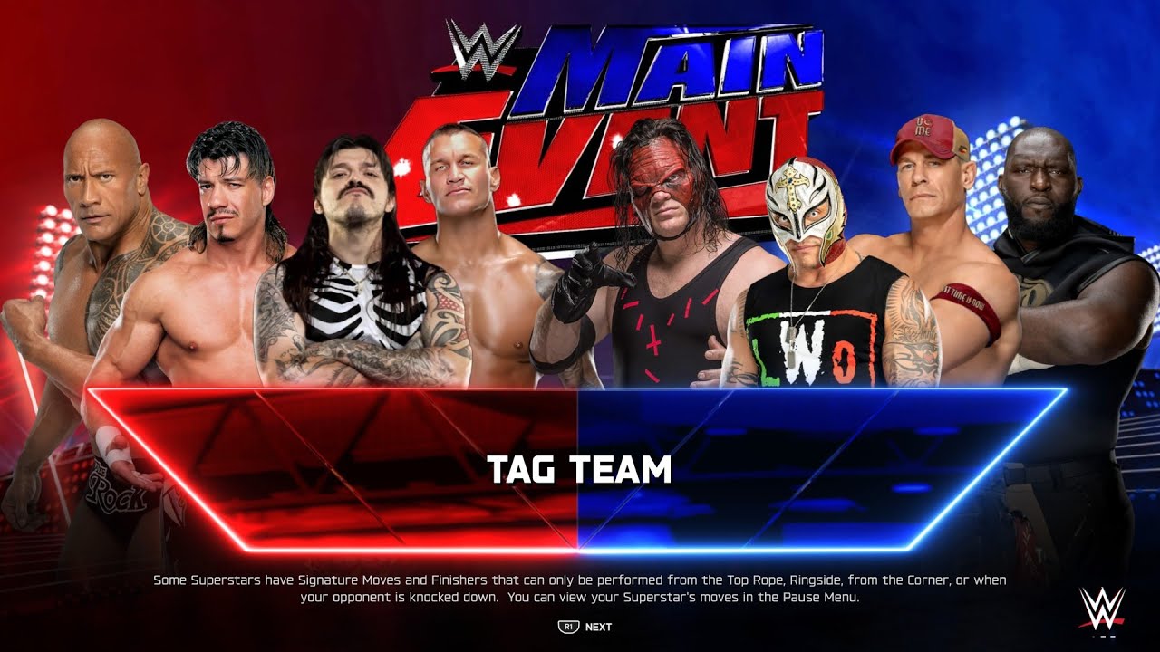 Дуэйн «Скала» Джонсон, Эдди, Доминик и Рэнди Джонсон против Кейна, Рея, Сины и Омоса Джонсона — к...