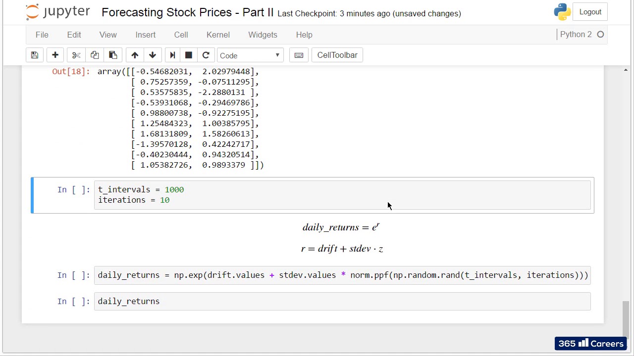 Py 104 Monte Carlo Forecasting Stock Prices Part II - YouTube