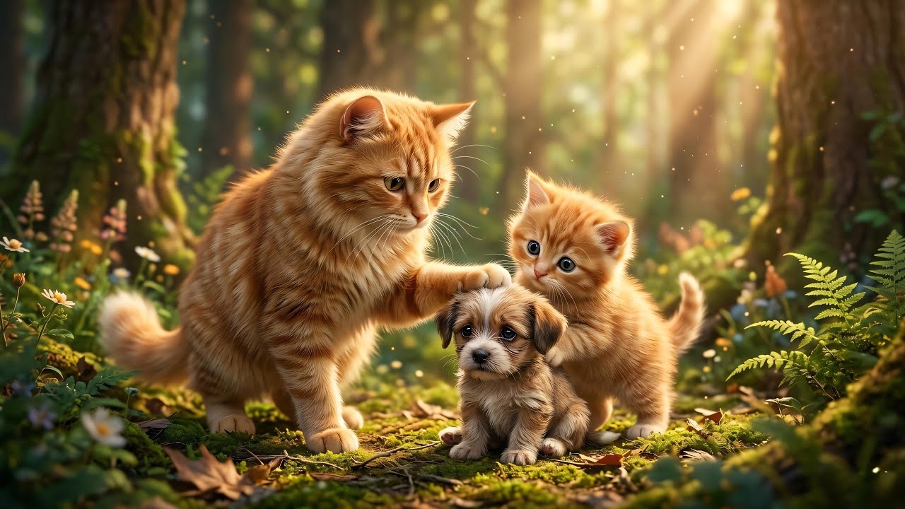 Mama Cat and Ginger Rescue an Abandoned Puppy and Give Him aLoving Home #MamaCat #AnimalRescue #Cut