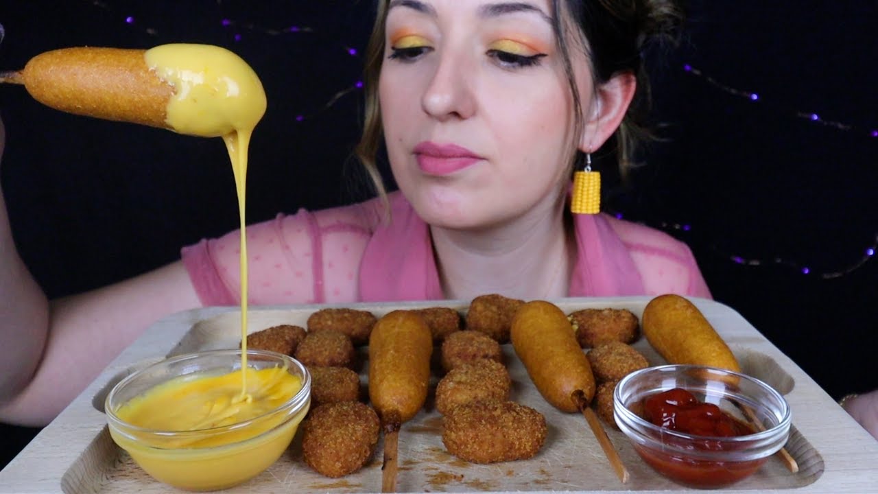 Türkçe ASMR | ÇITIR CORN DOG, TAVUK NUGGET Yemek Sesleri (Bitkisel İçerikli) Peynir Soslu MUKBANG