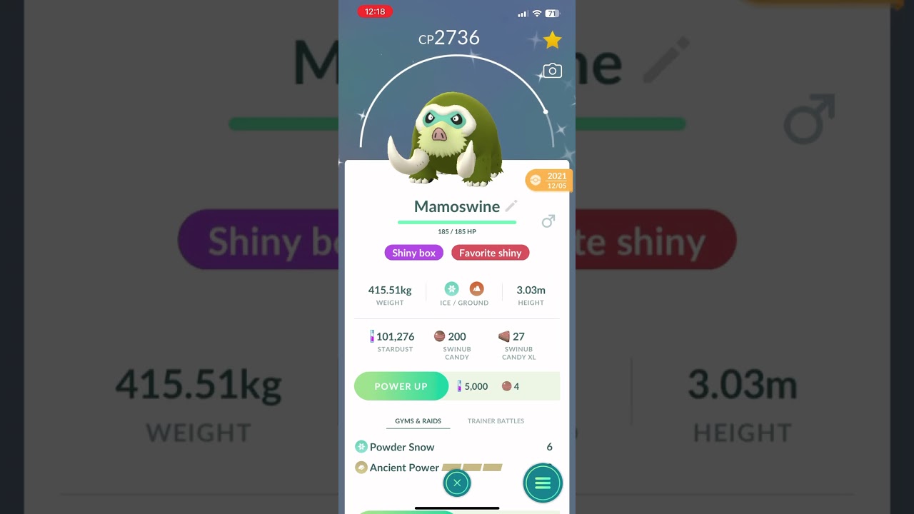 Shiny Mamoswine 1st check Pokémon go