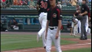 Byungho Park goes deep to left