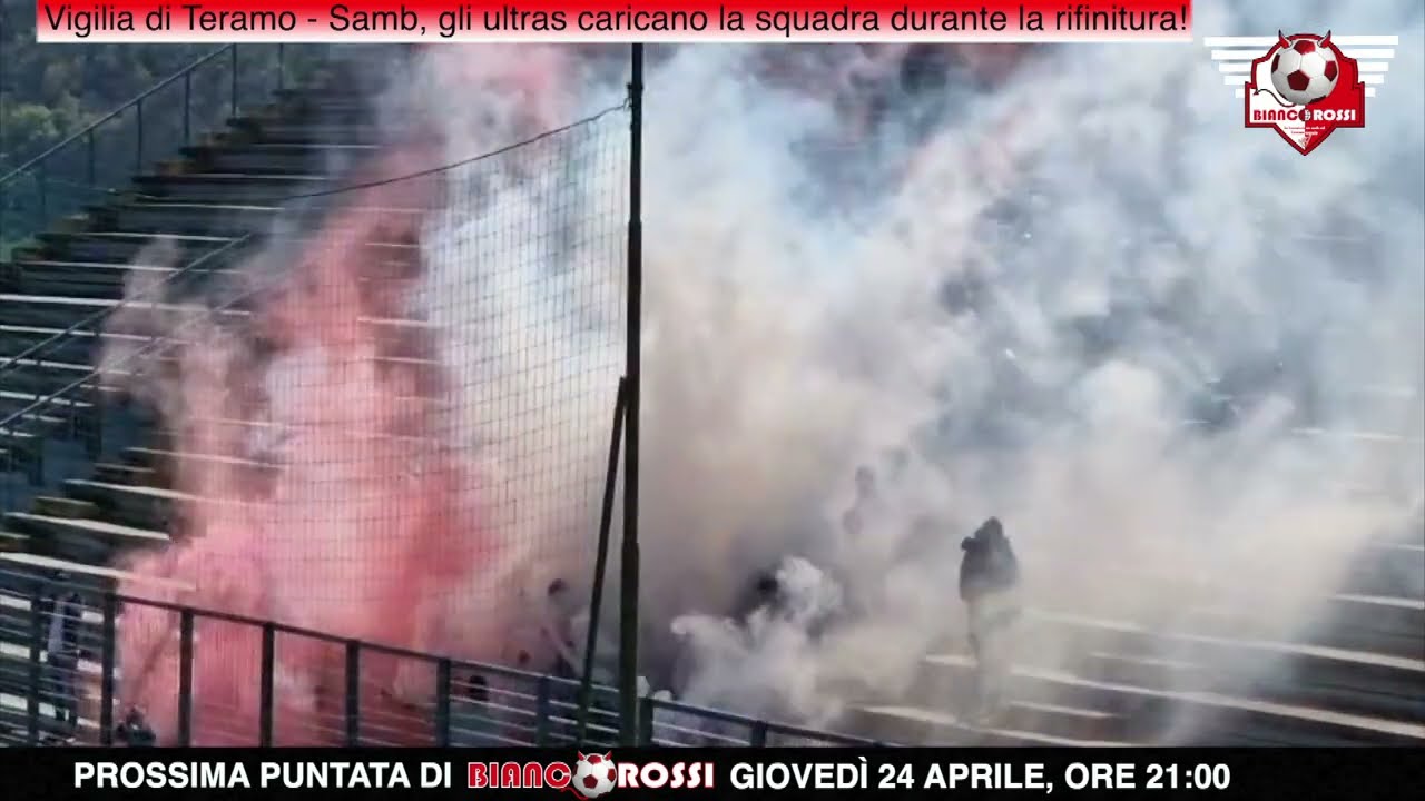 Vigilia di Teramo - Sambenedettese, gli ultras caricano la squadra durante la rifinitura!