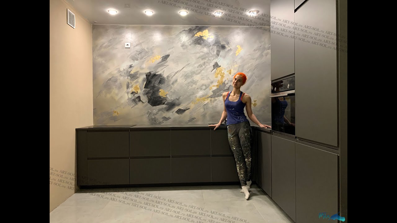 ART SOL Кухонный фартук серая абстракция с поталью