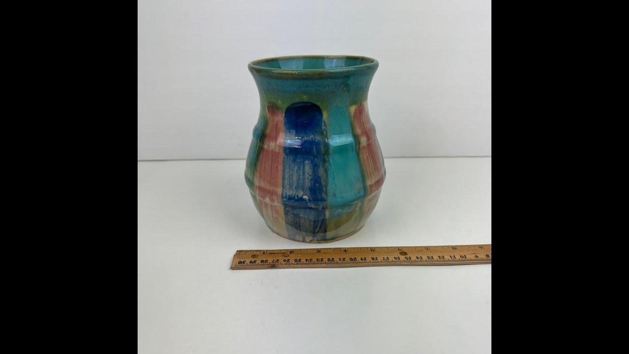 Vintage Hull Art Pottery Vase Planter Pot Abstract Colorful Blue Red Pink Green