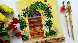 Wooden door painting in watercolor 🚪🎨/ #shorts