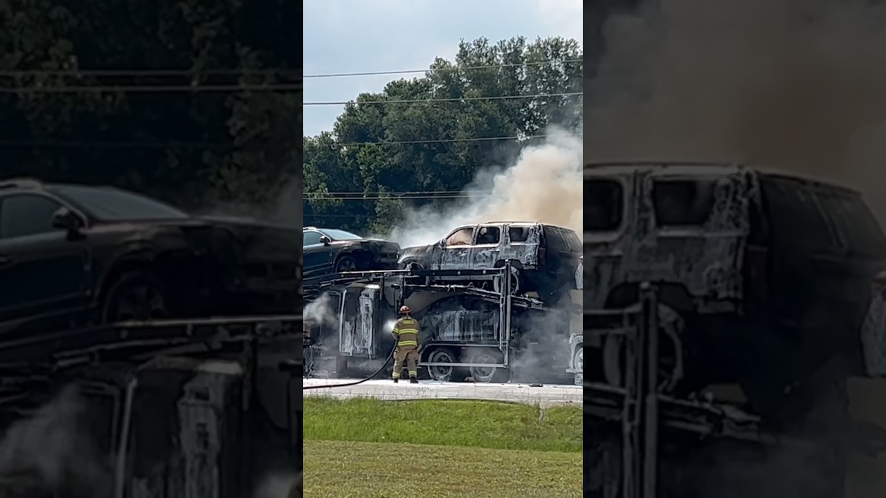 Car Hauler Semi on Fire