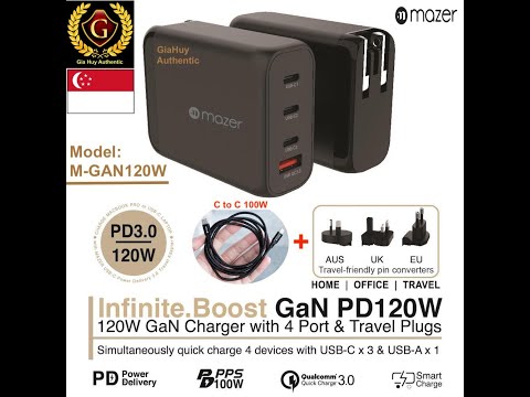 Video Củ sạc MAZER M-GAN120W Infinite.Boost GaN 120W PPS/ PD... - youtube