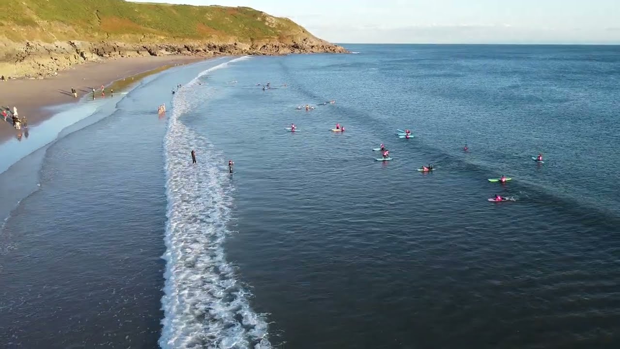 Surf School Caswell bay Gower , Sunset , Early Autum Sept 2022 | Drone Video |