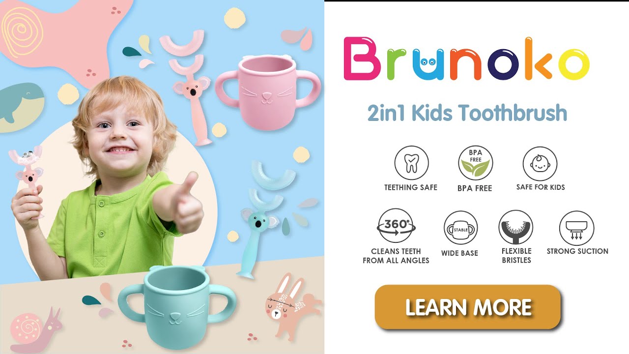 Brush Smarter, Not Harder with Brunoko 2in1 Kids Toothbrush!