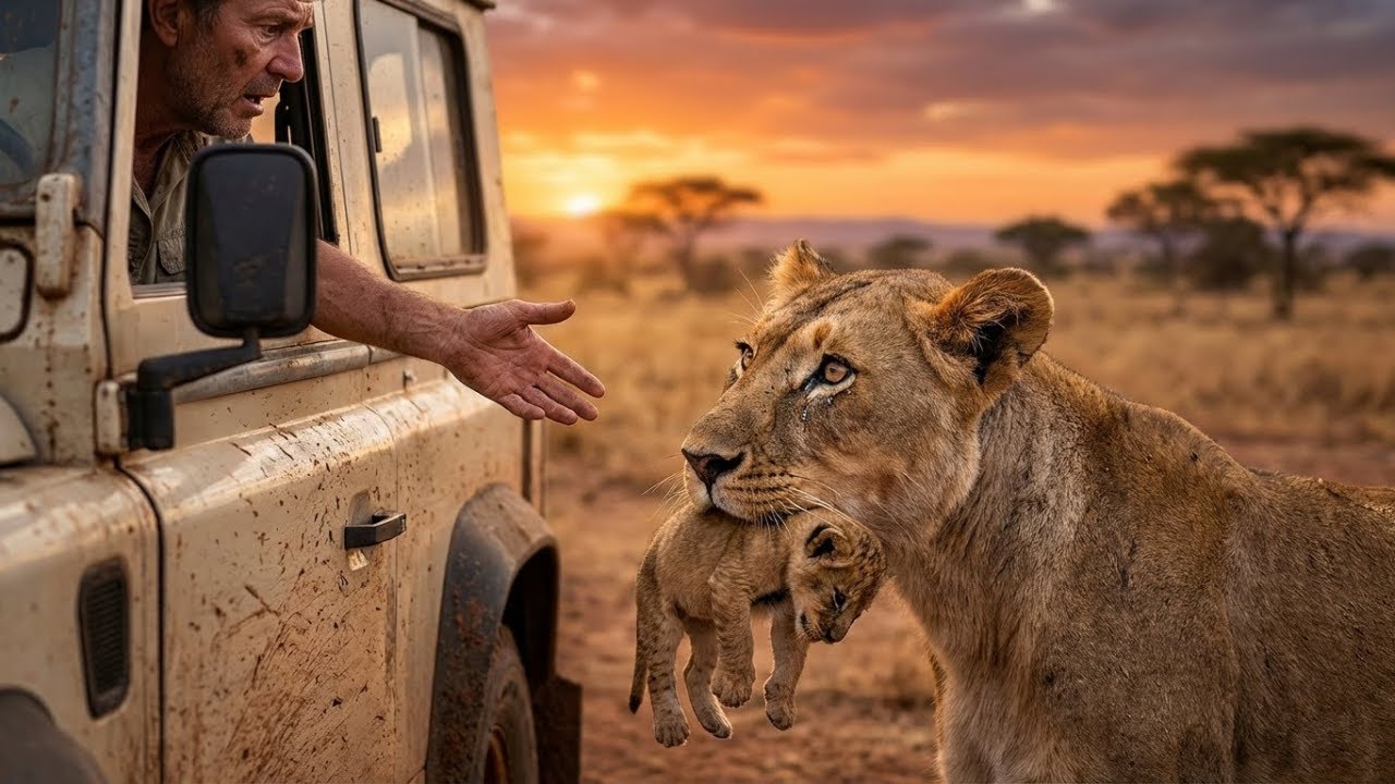 В окружении 23 гиен она отдаёт своего детёныша мужчине. Затем она поворачивается, чтобы умереть.