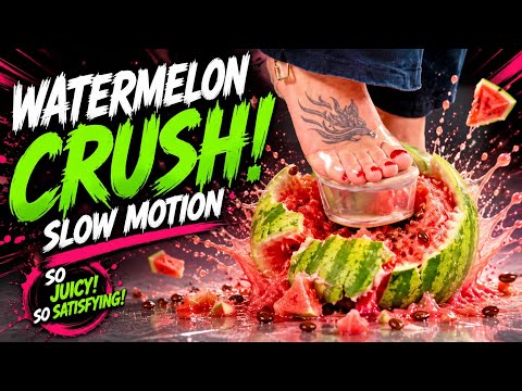 Watermelon 🍉 CRUSh ~slow motion 🫣😜🐺#feet #asmr #watermelon #crush#asmesounds #heels #on