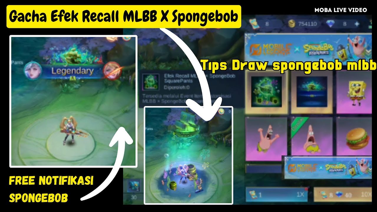Gacha Efek Recall Spongebob & Trik Draw MLBB! Dapat Notifikasi Eliminasi Spongebob! !
