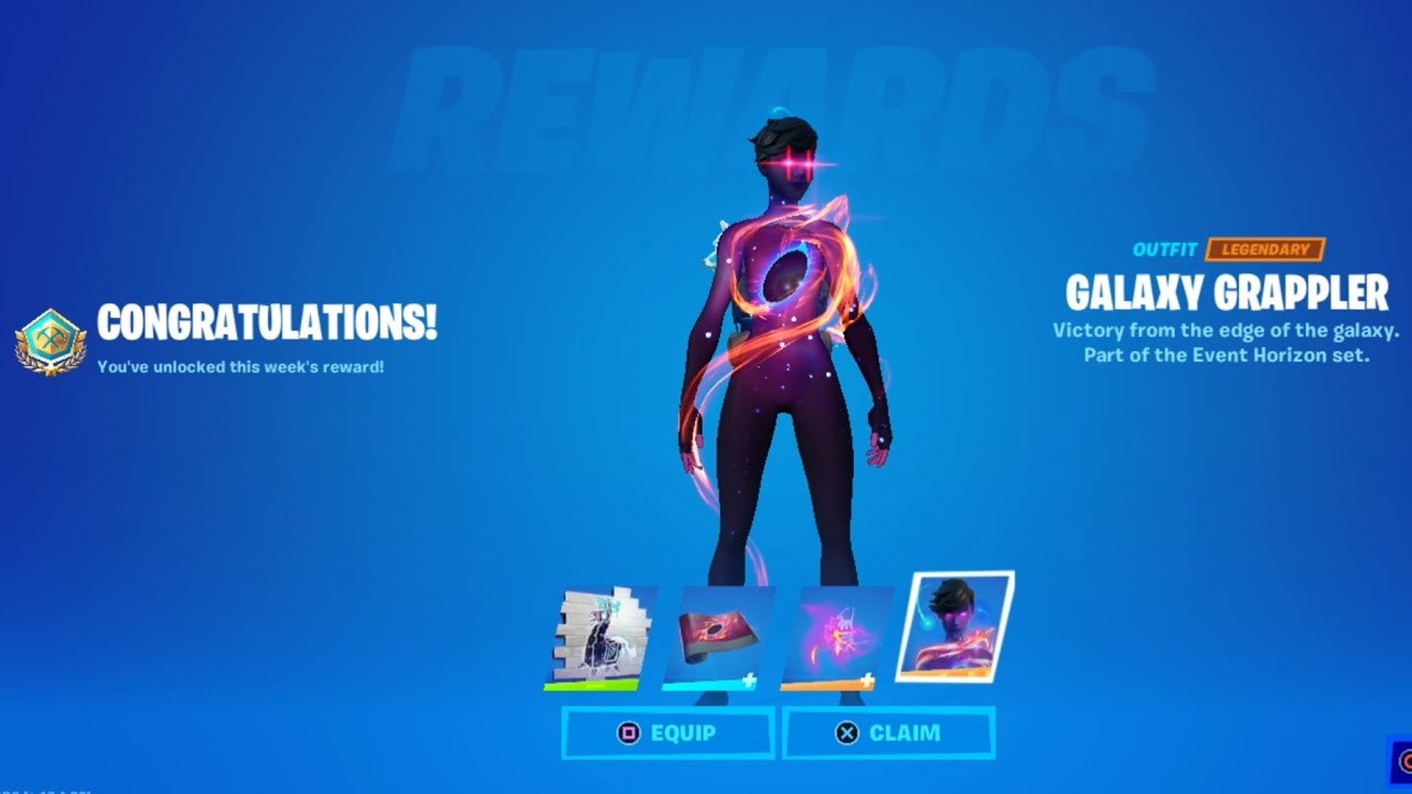 Winning the Galaxy Cup 2.0 and collecting the "Galaxy Grappler" skin in Fortnite 