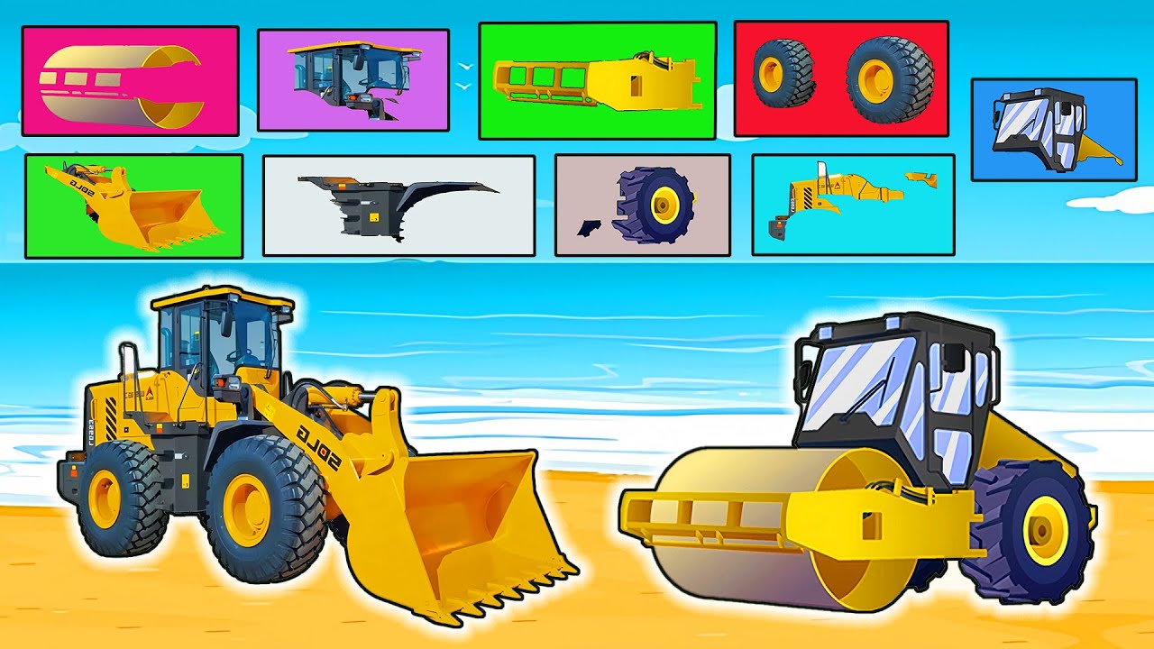 Heavy Machinery Puzzle Challenge 🚧🔧 | Build the Loader & Road Roller | Vehicles Animation