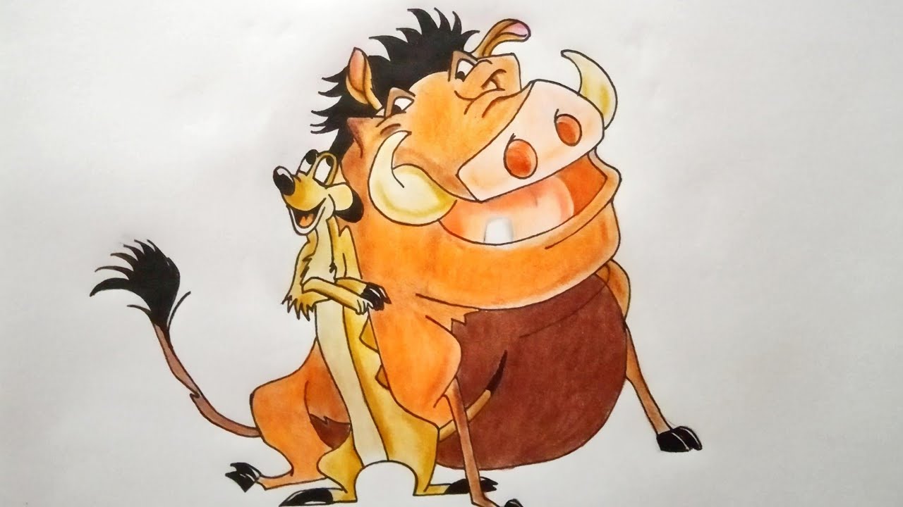 How to draw easy pumbaa and timon using colored pencil | the lion king ...