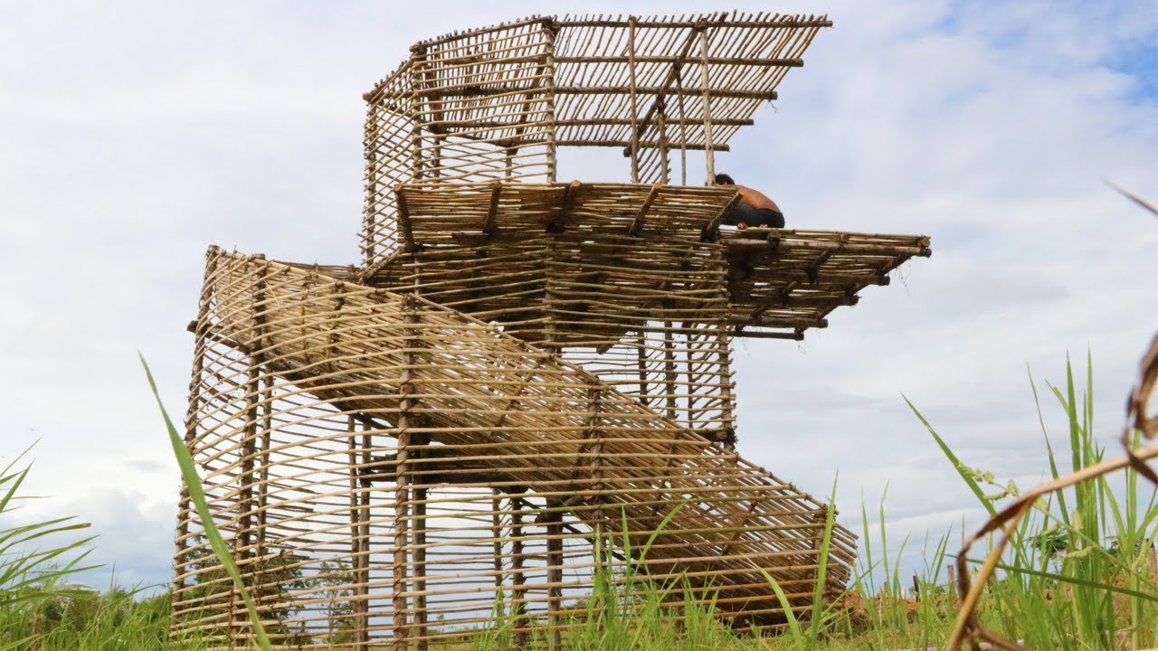 Build Big Swimming Pool & Three Story Mud House With Water slide Around House -1