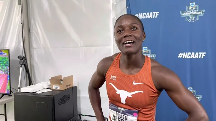 Texas Julien Alfred after winning 2022 NCAA 100 ti...