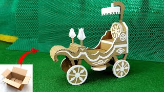 How to make cardboard wedding buggy || DIY cardboard wedding chariot|| #carboardcraft #craftideas#3d