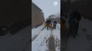 Mud villages covered in white snow in the cold winter weather