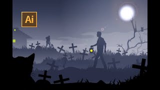 Vector illustration | scary night | landscape | with adobe illustrator