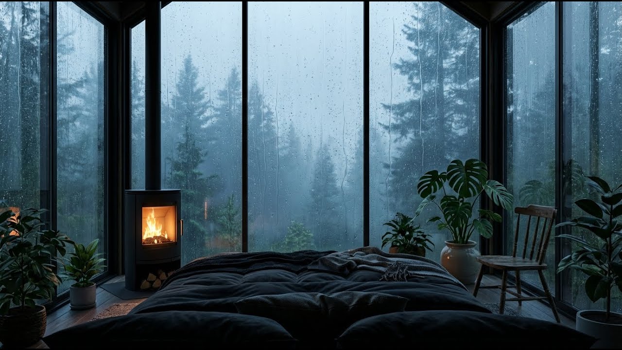 Peace Within: Rain & Soft Piano in Dark Wood Cabin with Fireplace for Total Healing 🕯️💤