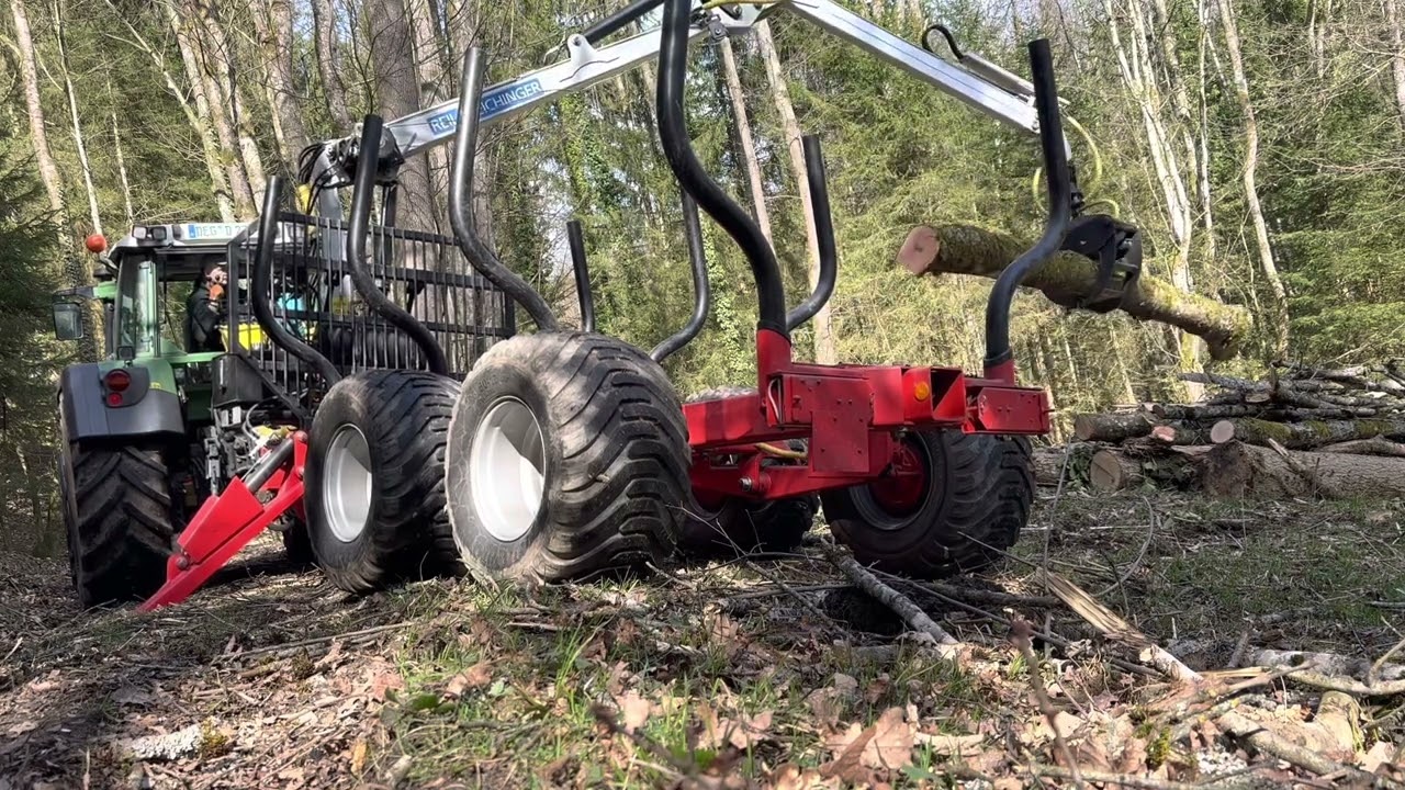 Holzarbeit mit Stihl MS 462, Forstreich Fällkeil, Rückewagen mit Seilwinde und Fendt Vario 310