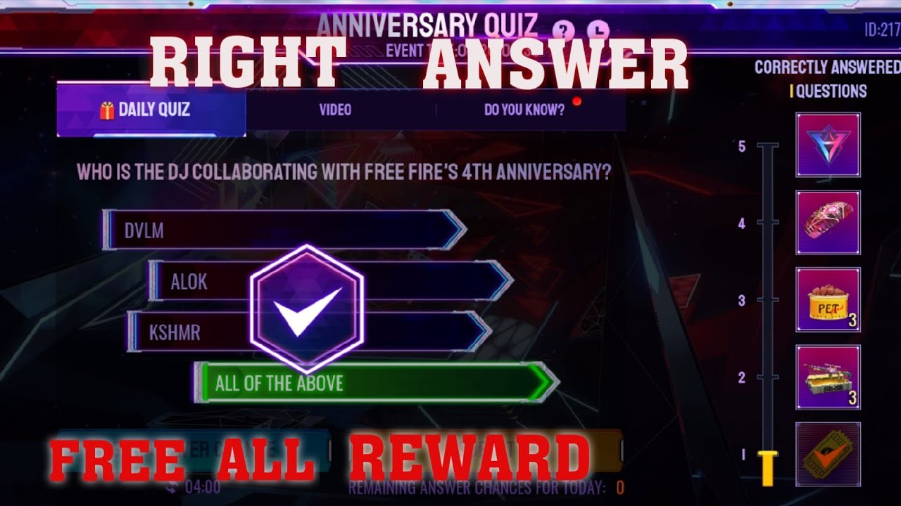Free Fire New Quiz Event😱||How To Complete 4th Anniversary Quiz Qvent🤯||Right Answer