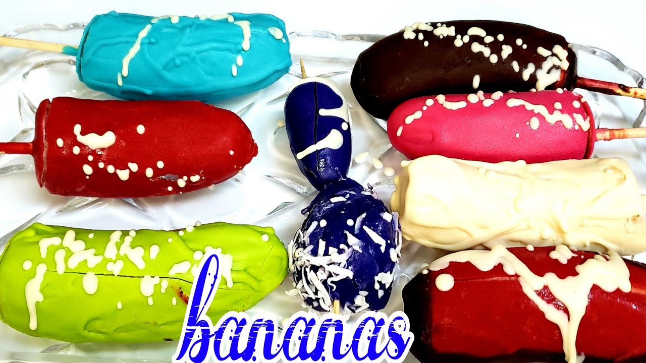 COMO HACER BANANAS CON CHOCOLATE DE COLORES RECETA |CHOCOBANANAS