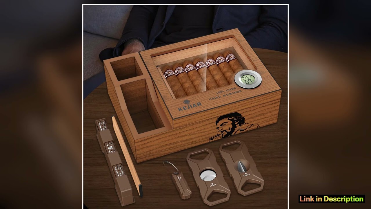 Cigar Humidor with Cigar CutterVCutterPunch SetHumidor Cigar Box with Humidifier and Digital