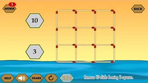 River Crossing IQ Logic 38 l Remove Sticks Leaving Squares