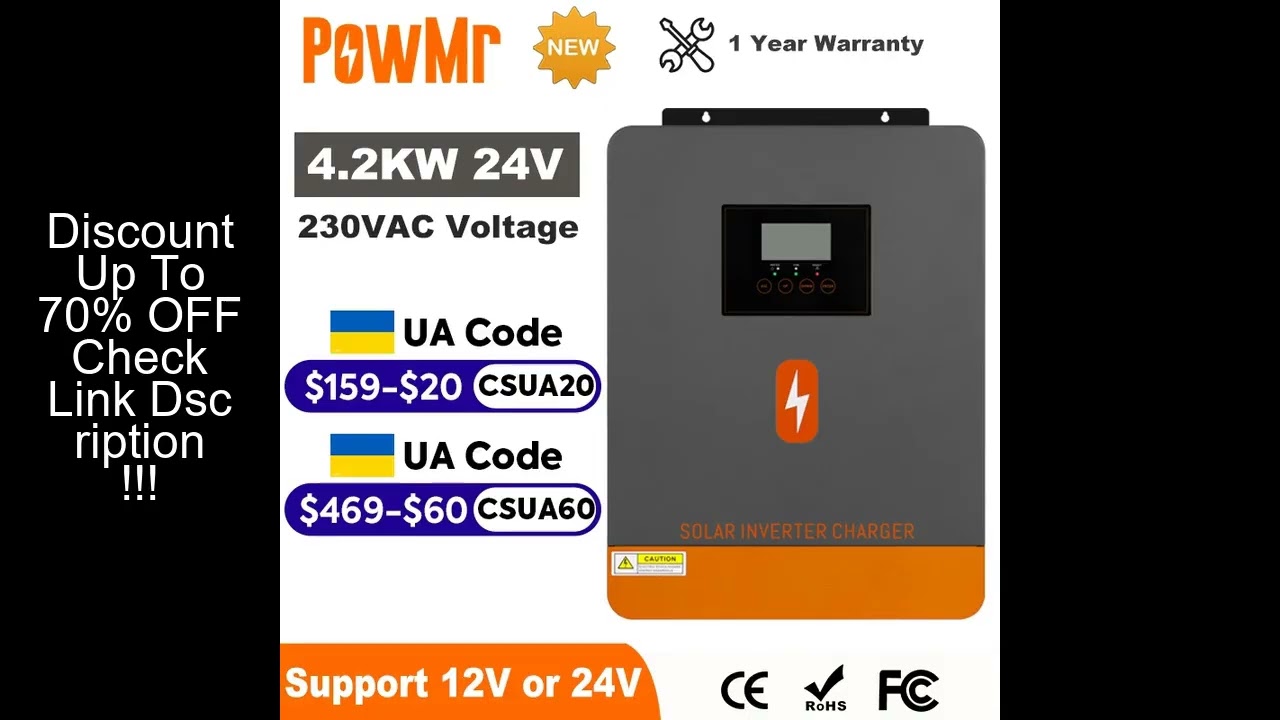 PowMr 4.2KW Hybrid Solar Inverter 24V 220V Off Grid Pure Sine Inverter Dual Output Built in WIFI wit