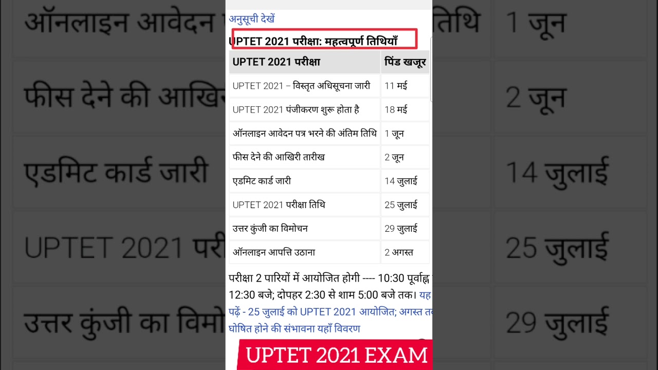 💥UPTET 2021 Exam Date OuT 