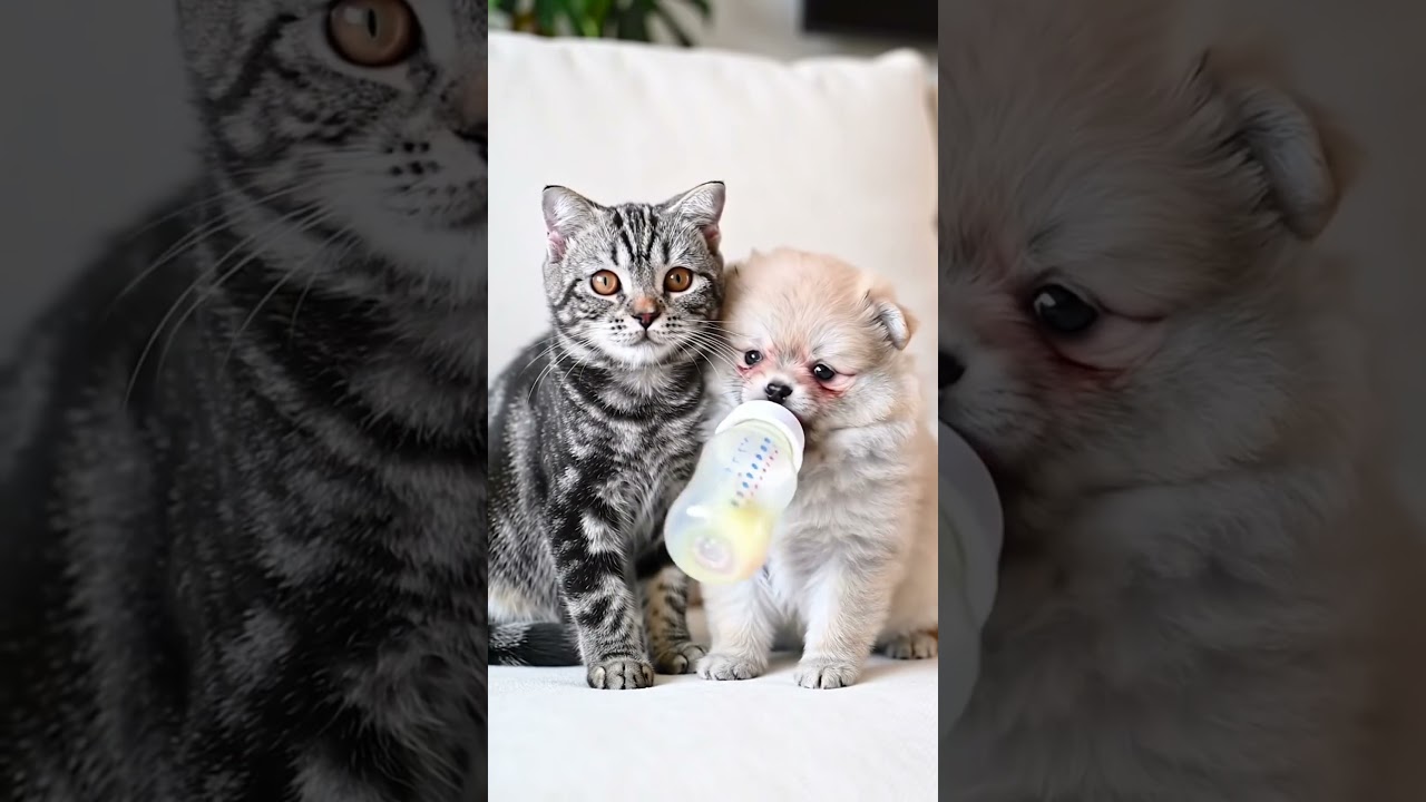 Furry Friends! Peaceful Milk Time for Cat & Dog! ✨