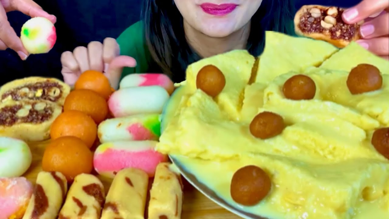 ASMR EATING RASGULLA,GULAB JAMUN,MALAI SANDWICH,JALEBI,PATISA,LONG JAMUN,BERFI,BIG BITES  @Uzzueats