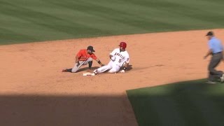 HOU@LAA: Pujols doubles, call at second stands