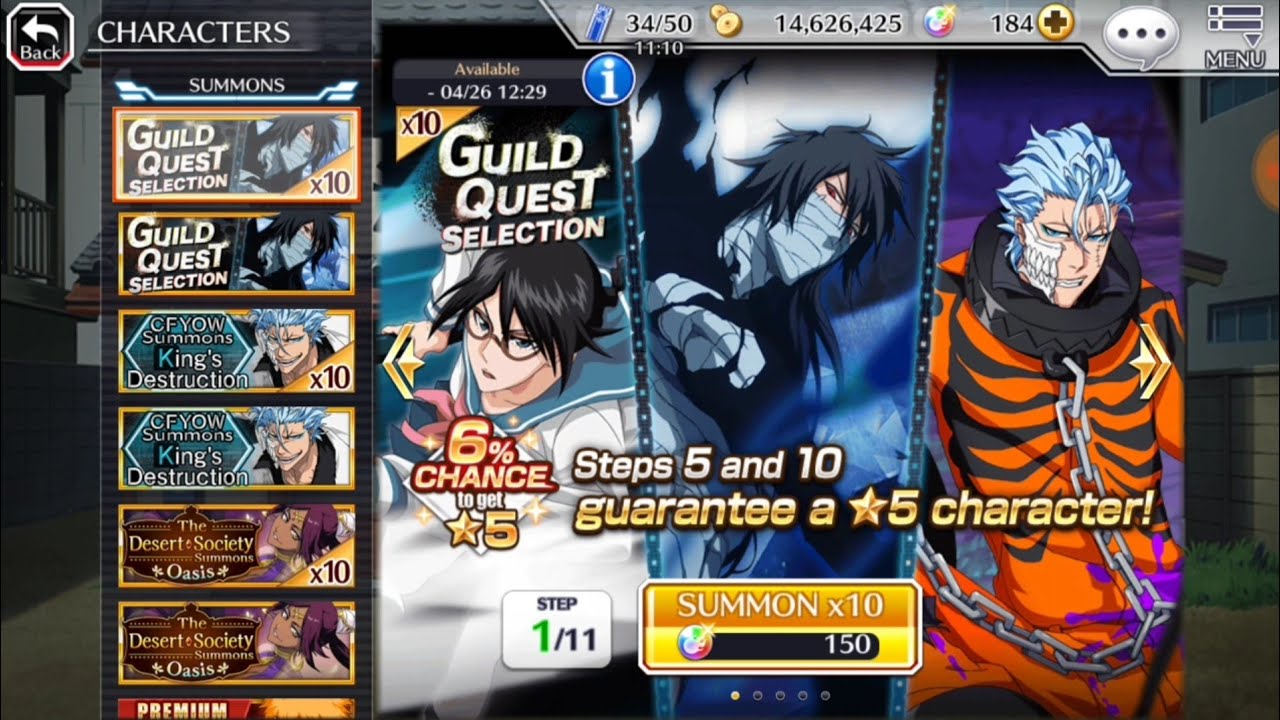 Bleach brave souls Guild quest selection summon