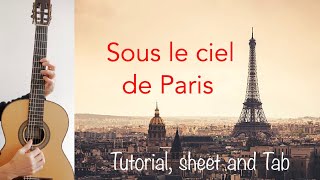 Sous le ciel de Paris/Under Paris skies (H.Giraud), Guitar lesson, sheet and Tab