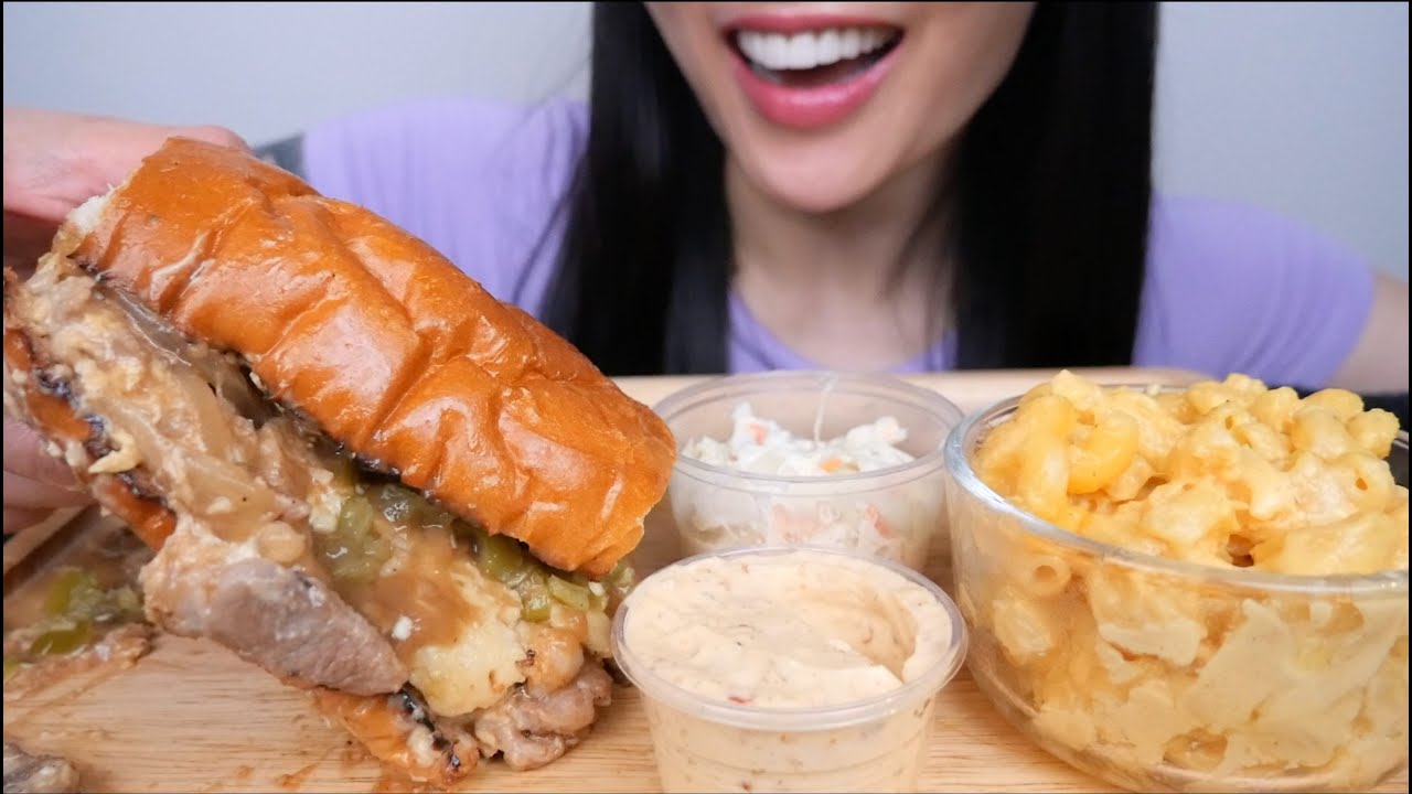 Ooooey Goooey PHILLY KUROBUTA PORK PHILLY + MAC AND CHEESE (ASMR EATING SOUND) | SAS-ASMR