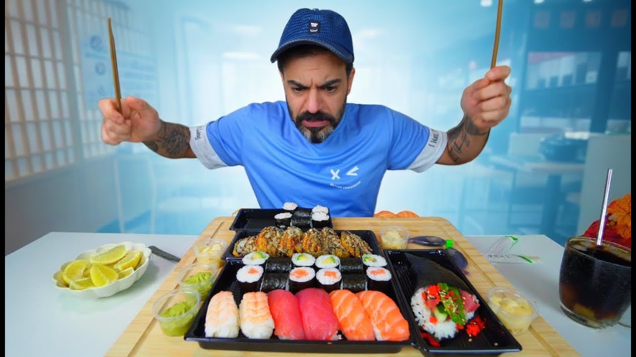 تجربة اكل كمية متنوعة من السوشي الياباني من مطعم راقي Sushi Mukbang