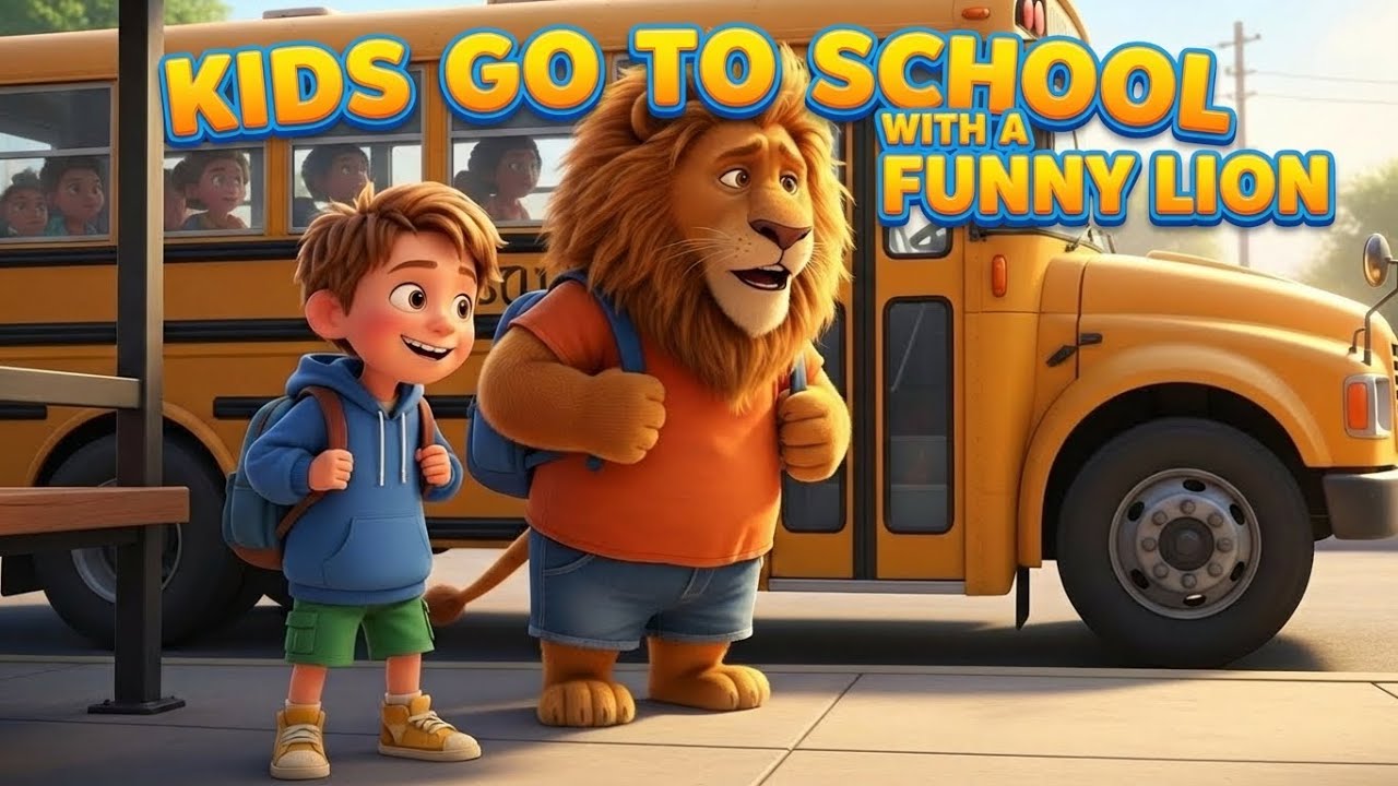 Kids Go To School With A Funny Lion
